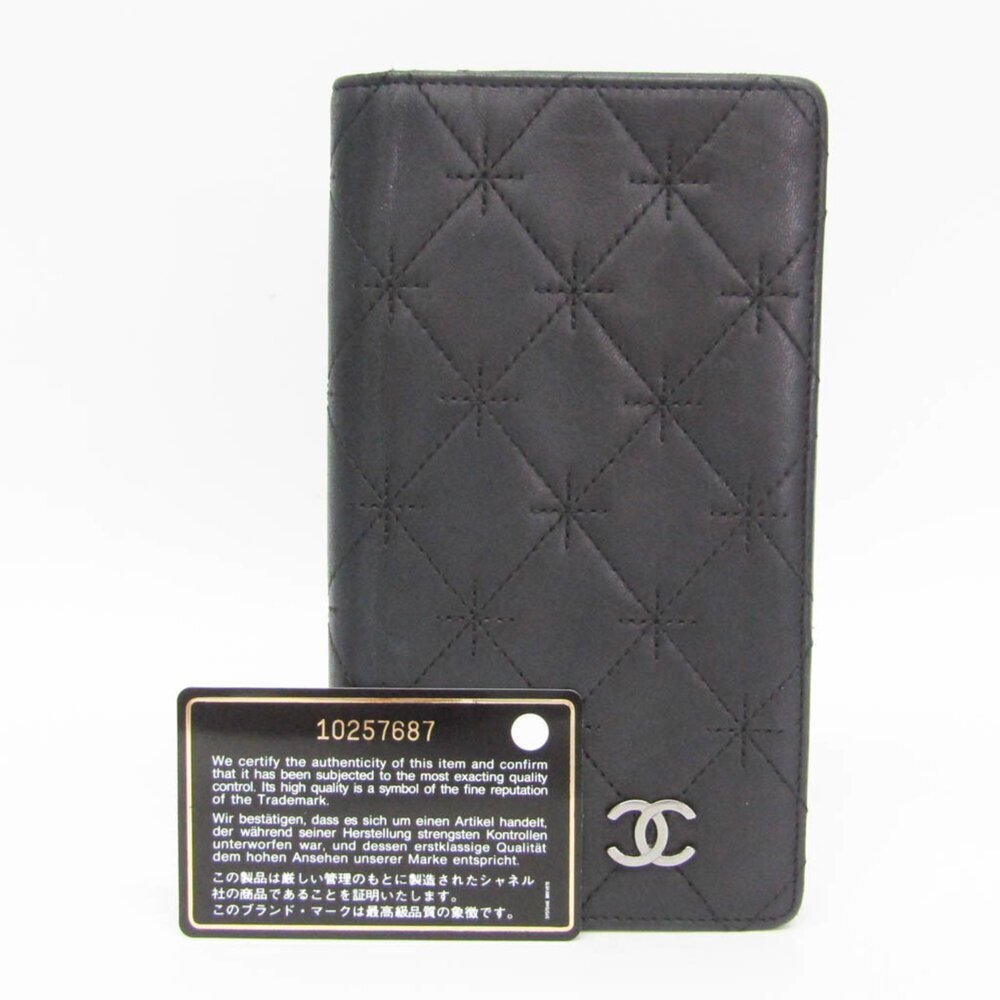 CHANEL Authentic Black Lambskin Leather Logo Wallet - Picture 2 of 16